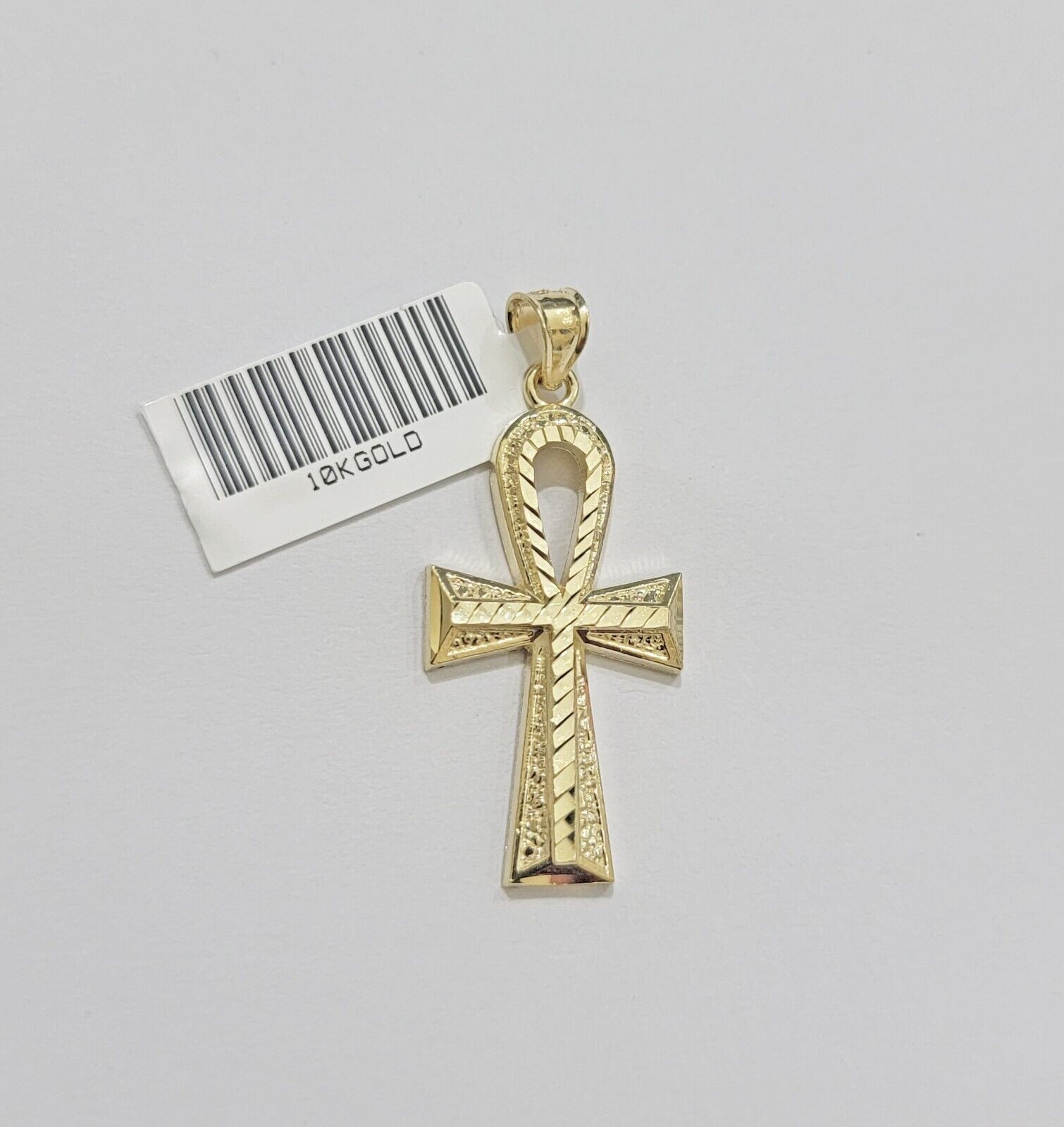 Real 10k Yellow Gold Ankh charm pendant 1.5" Diamond Cuts Cross Charm for Chain - GoldenlinQ